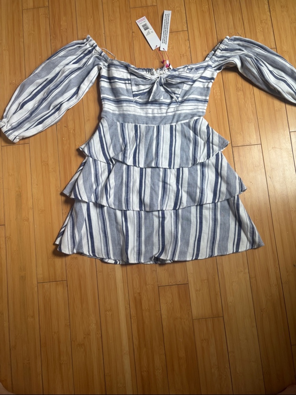 Parker NYC Aquarius Stripe Off-Shoulder Dress